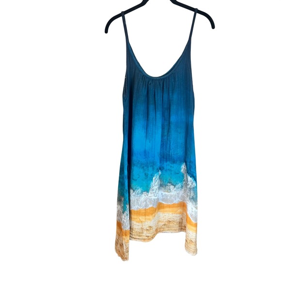 Natural Life Womens Blue Ocean Beach Wave Print Cotton Gauze Mini Dress Size M - Picture 4 of 4